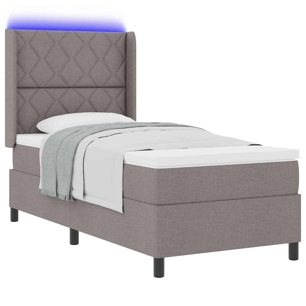 LED Box Spring Bed med hovedgærde Gråbrun 100 x 200 cm Stof