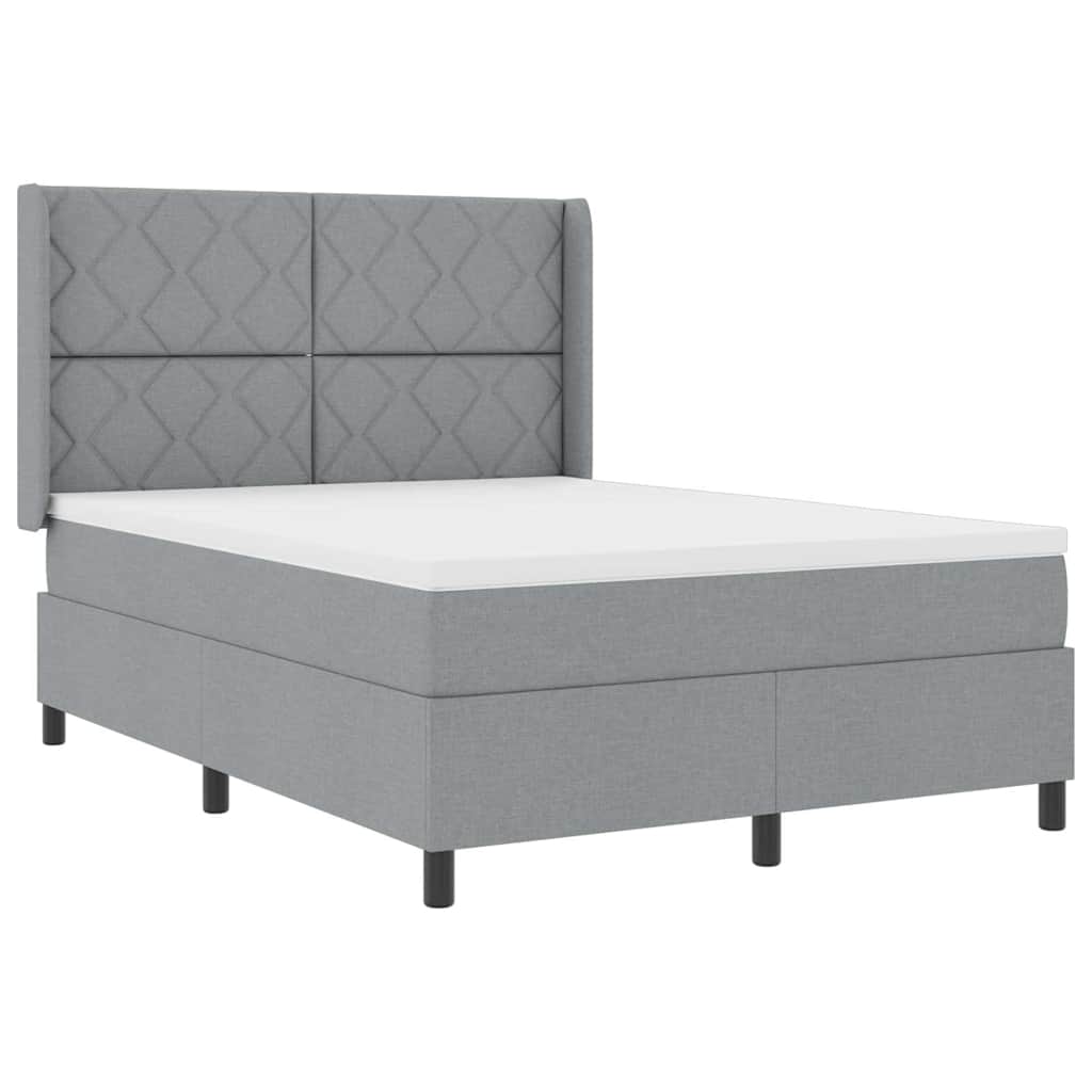 LED Box Spring Bed med hovedgærde Lysegrå 140 x 190 cm Stof