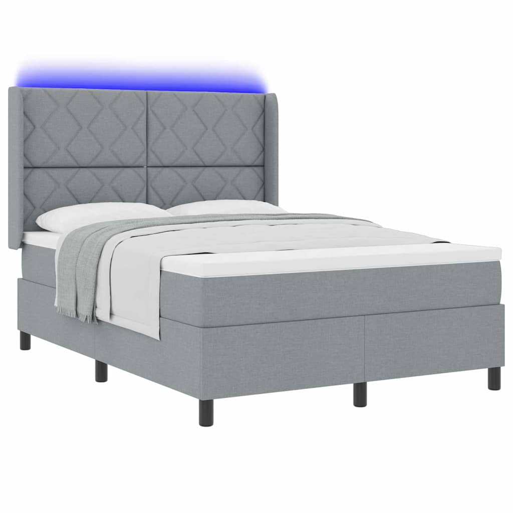 LED Box Spring Bed med hovedgærde Lysegrå 140 x 190 cm Stof