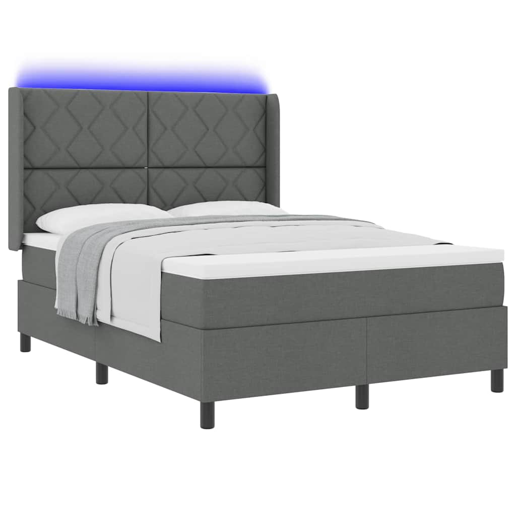 LED Box Spring Bed med hovedgærde Mørkegrå 140 x 190 cm Stof