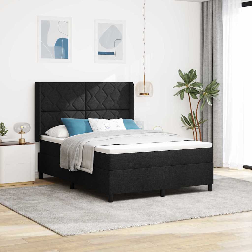 LED Box Spring Bed med hovedgærde Sort 140 x 190 cm Stof