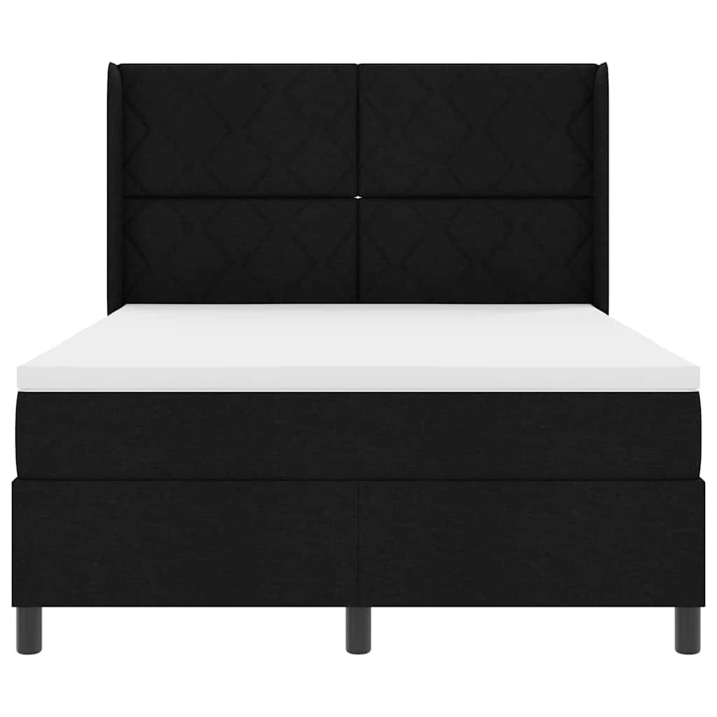 LED Box Spring Bed med hovedgærde Sort 140 x 190 cm Stof