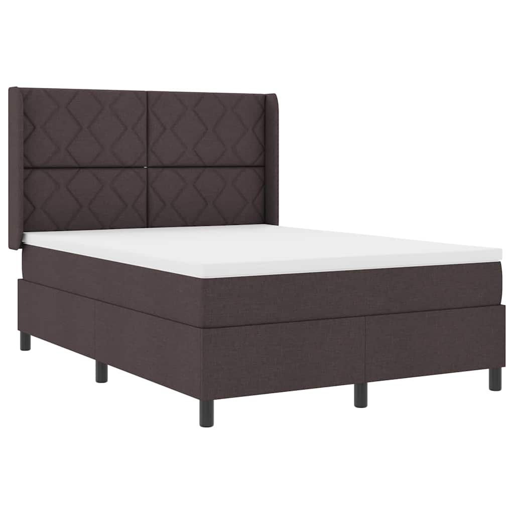 LED Box Spring Bed med hovedgærde Mørk Brun 140 x 190 cm Stof