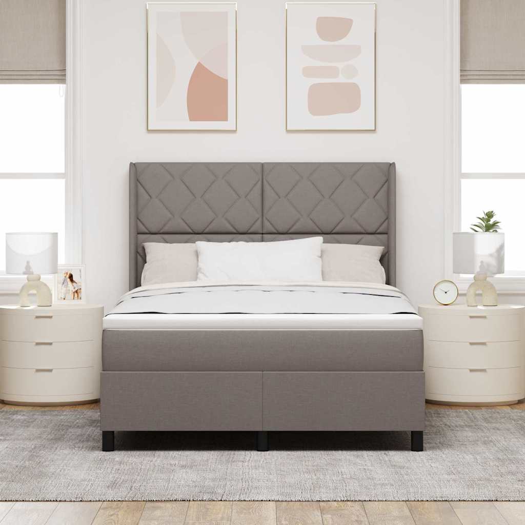 LED Box Spring Bed med hovedgærde Gråbrun 140 x 190 cm Stof