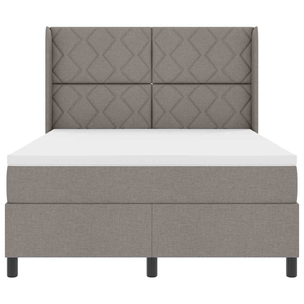 LED Box Spring Bed med hovedgærde Gråbrun 140 x 190 cm Stof