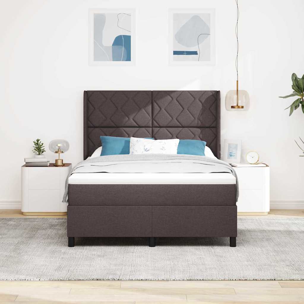 LED Box Spring Bed med hovedgærde Mørk Brun 140 x 200 cm Stof