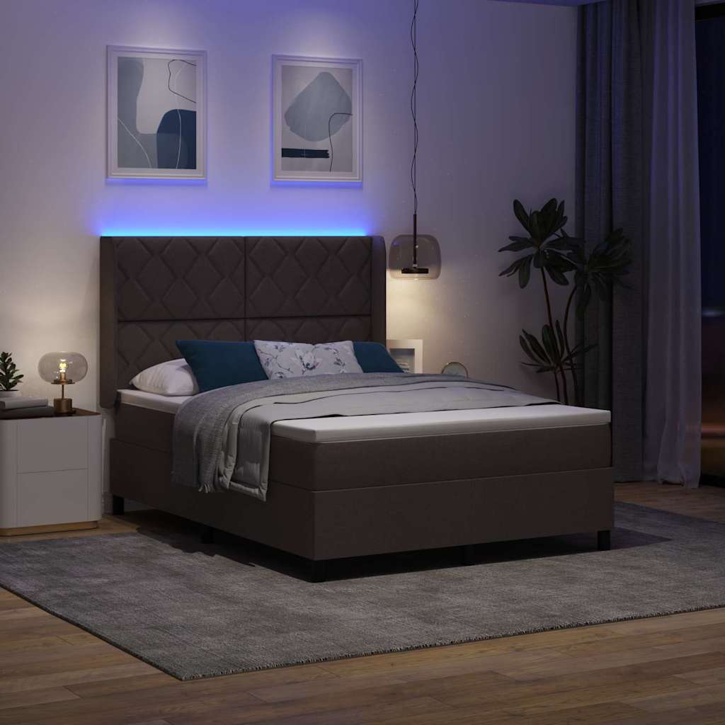 LED Box Spring Bed med hovedgærde Mørk Brun 160 x 200 cm Stof