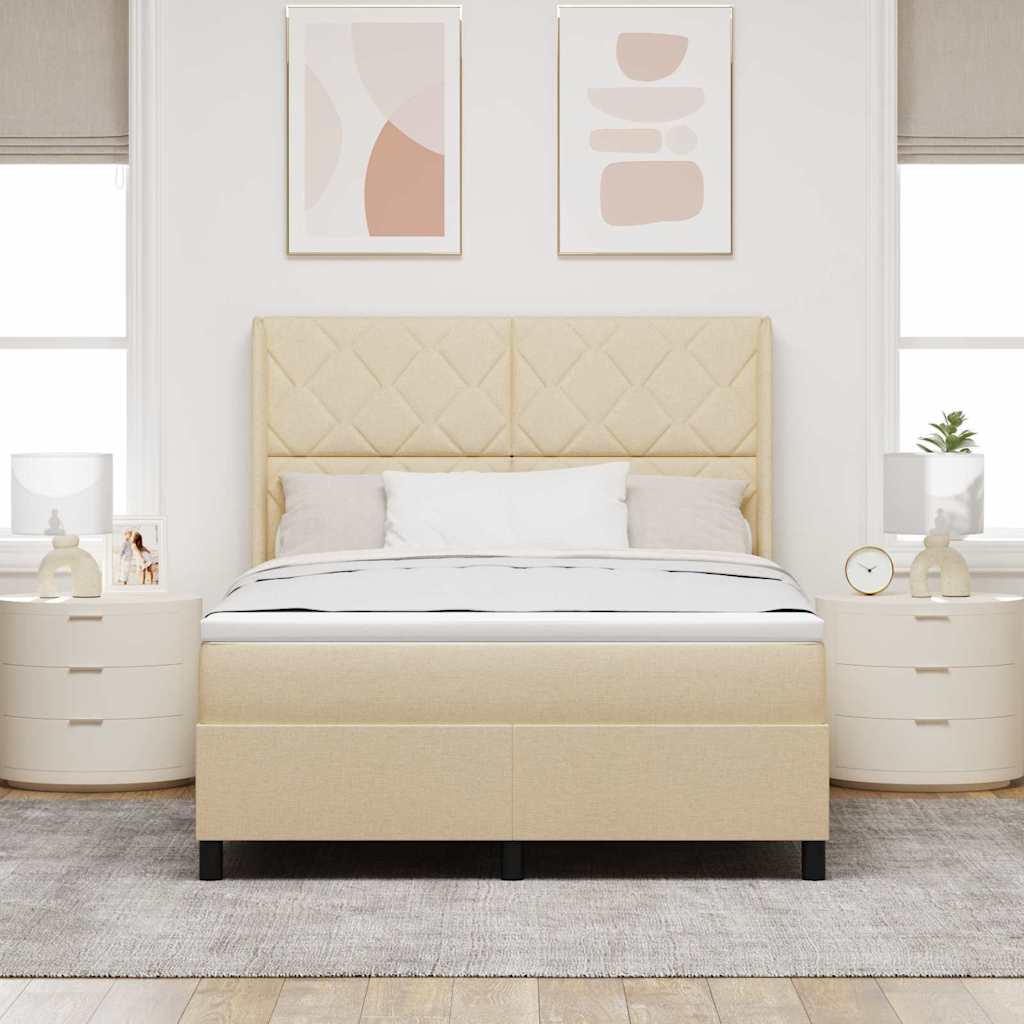LED Box Spring Bed med hovedgærde Creme 160 x 200 cm Stof