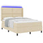 LED Box Spring Bed med hovedgærde Creme 160 x 200 cm Stof