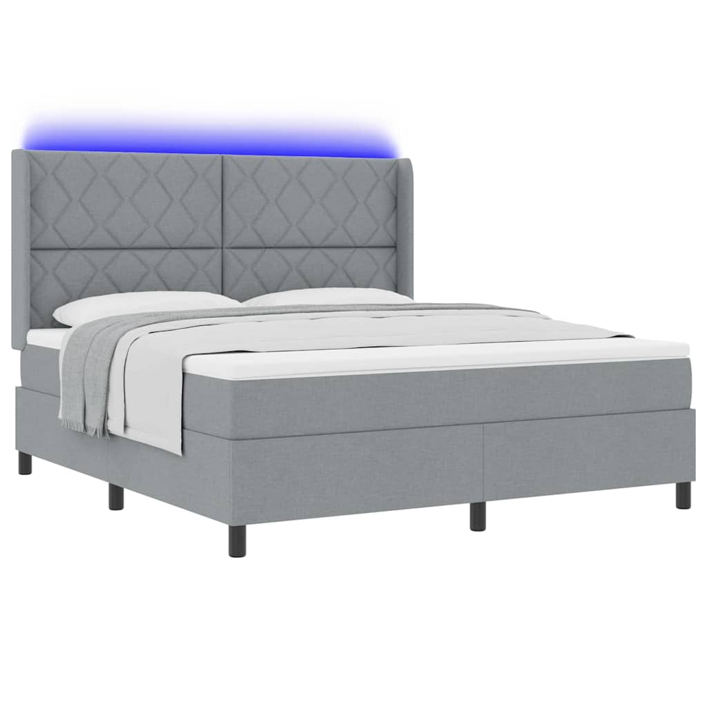 LED Box Spring Bed med hovedgærde Lysegrå 180 x 200 cm Stof