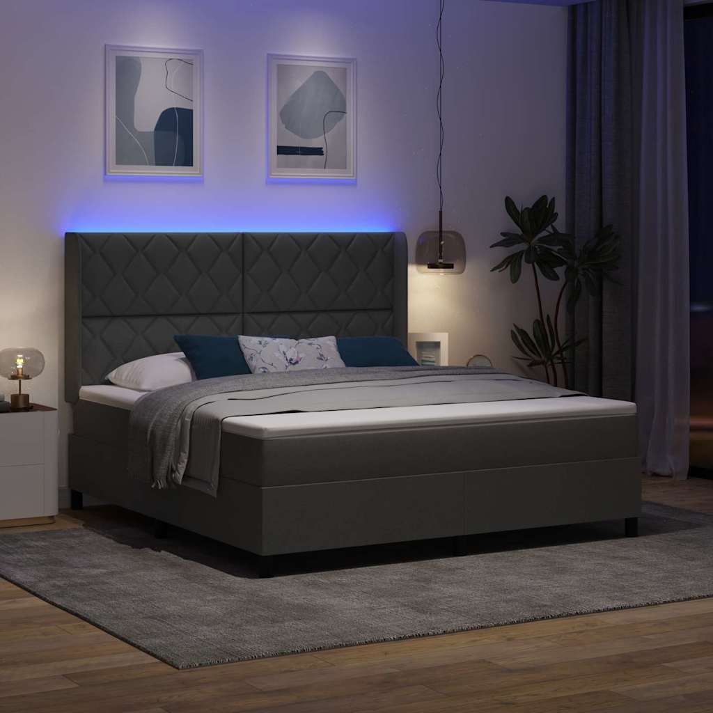 LED Box Spring Bed med hovedgærde Mørkegrå 180 x 200 cm Stof