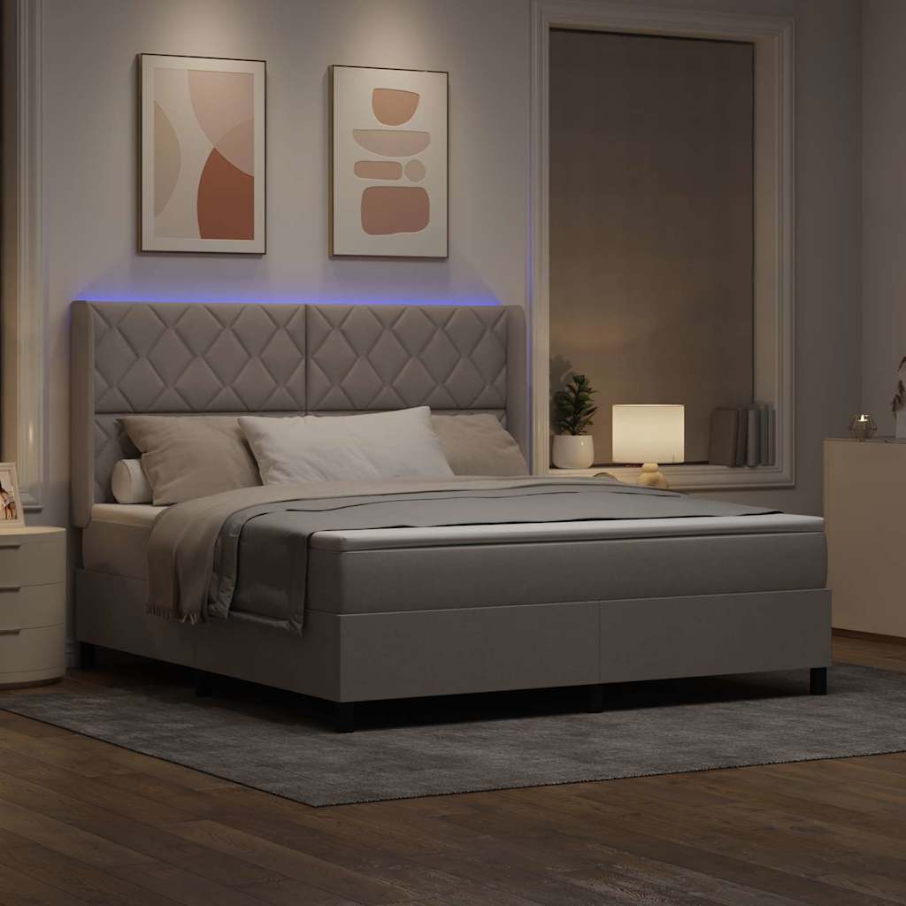 LED Box Spring Bed med hovedgærde Gråbrun 180 x 200 cm Stof