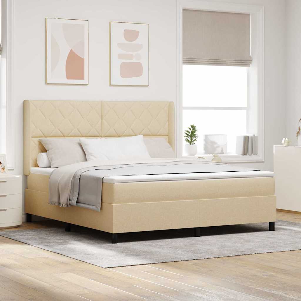 LED Box Spring Bed med hovedgærde Creme 180 x 200 cm Stof
