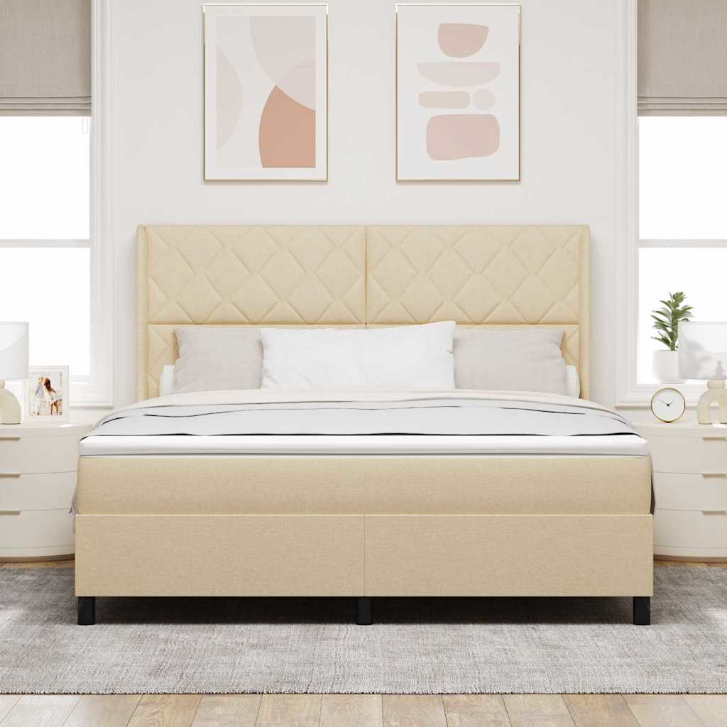 LED Box Spring Bed med hovedgærde Creme 180 x 200 cm Stof