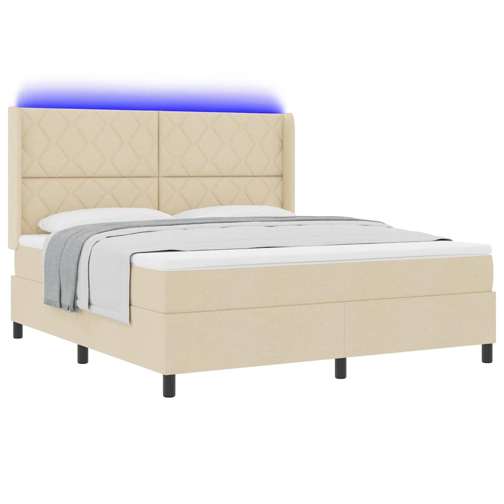 LED Box Spring Bed med hovedgærde Creme 180 x 200 cm Stof