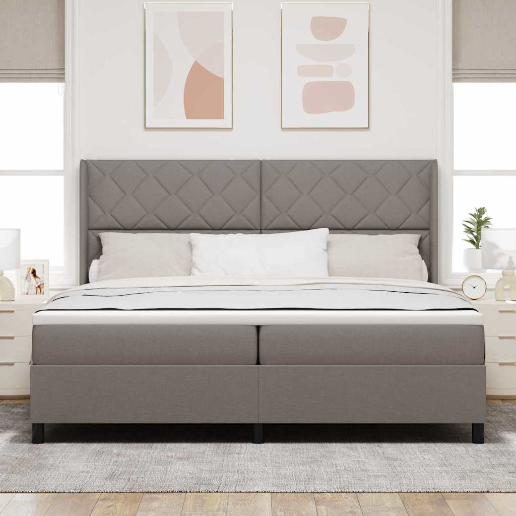LED Box Spring Bed med hovedgærde Gråbrun 200 x 200 cm Stof