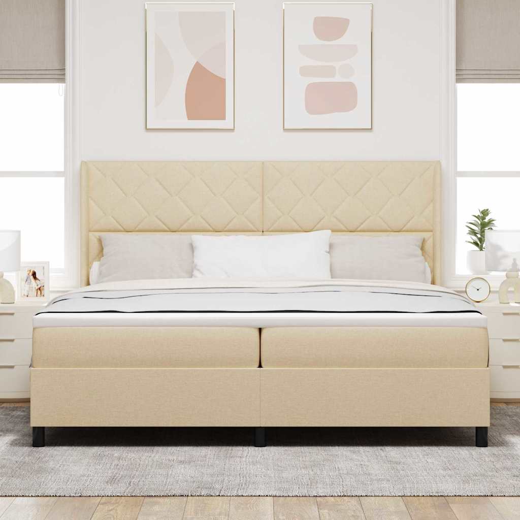 LED Box Spring Bed med hovedgærde Creme 200 x 200 cm Stof