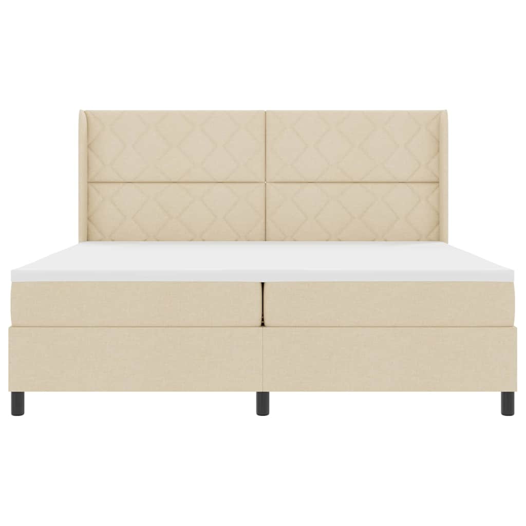 LED Box Spring Bed med hovedgærde Creme 200 x 200 cm Stof