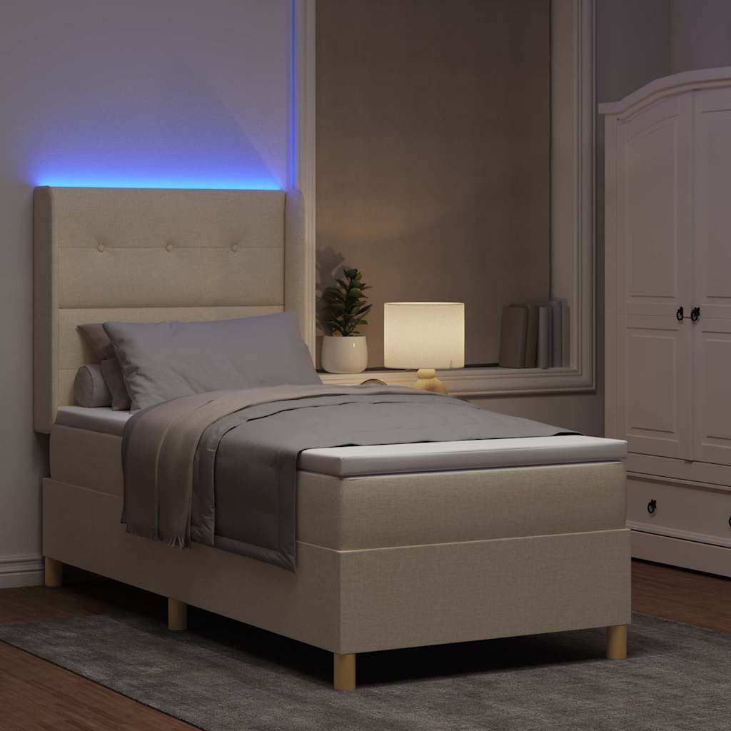 Box spring seng med LED-lysstrimler Creme 90 x 200 cm Stof