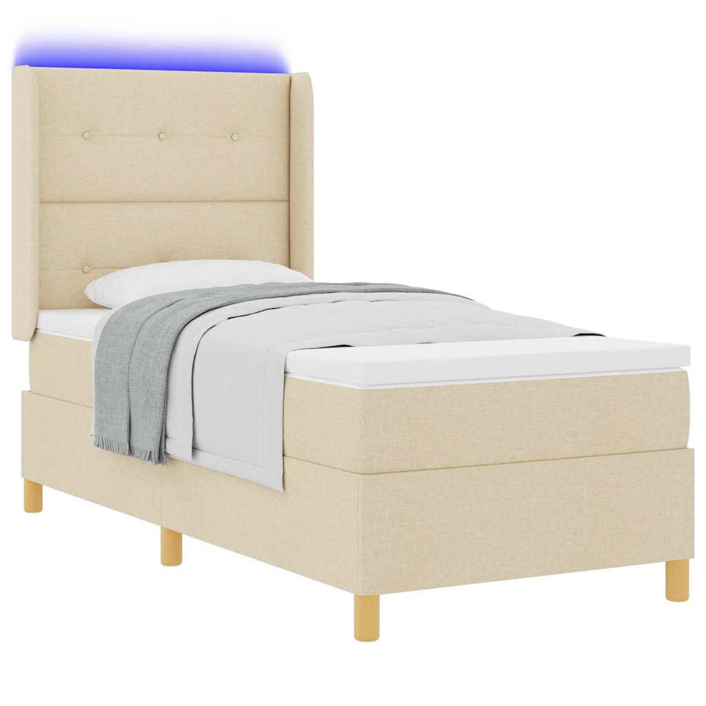 Box spring seng med LED-lysstrimler Creme 90 x 200 cm Stof