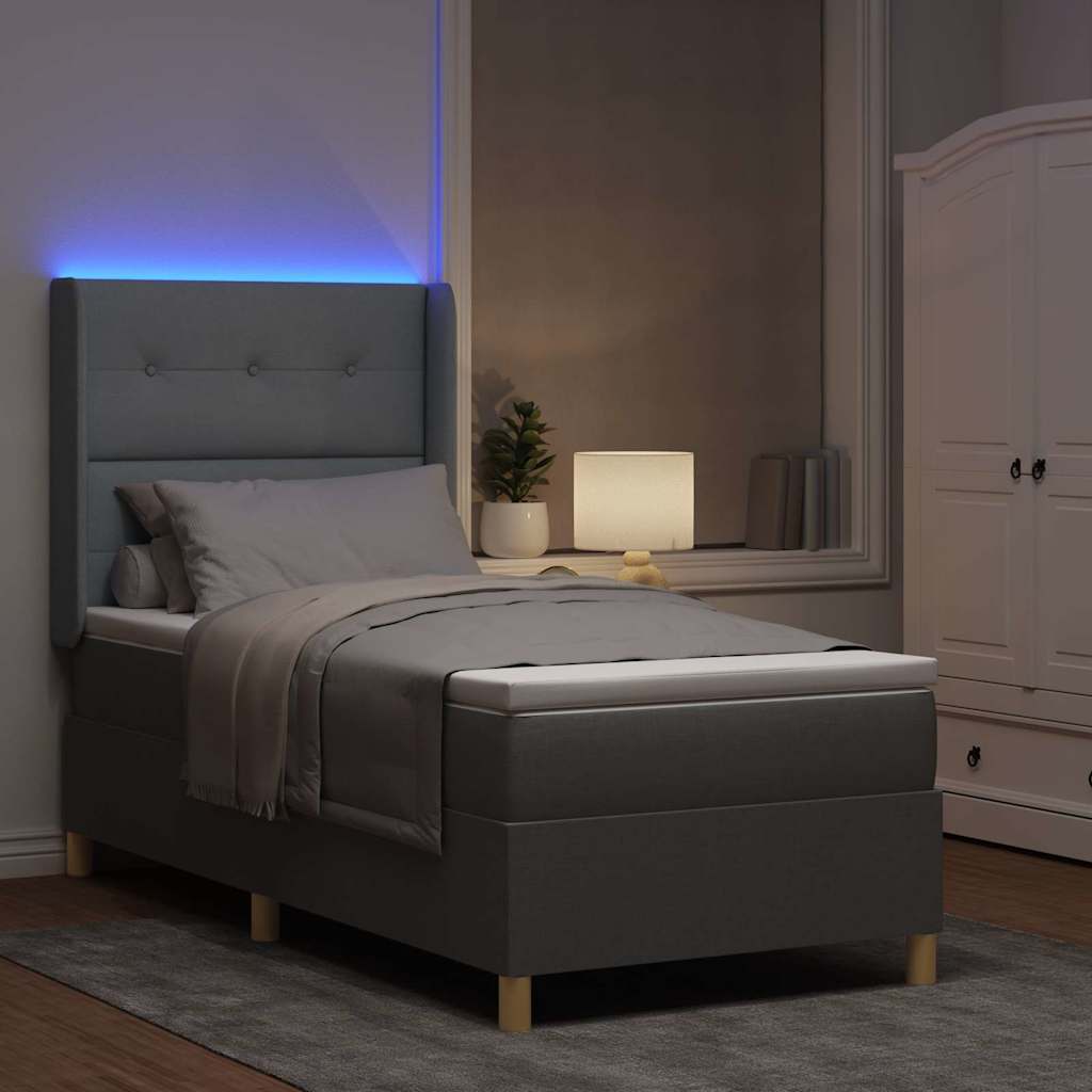 Box spring seng med LED-lysstrimler Lysegrå 100 x 200 cm Stof