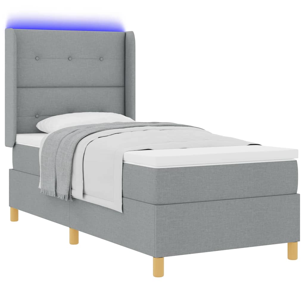Box spring seng med LED-lysstrimler Lysegrå 100 x 200 cm Stof