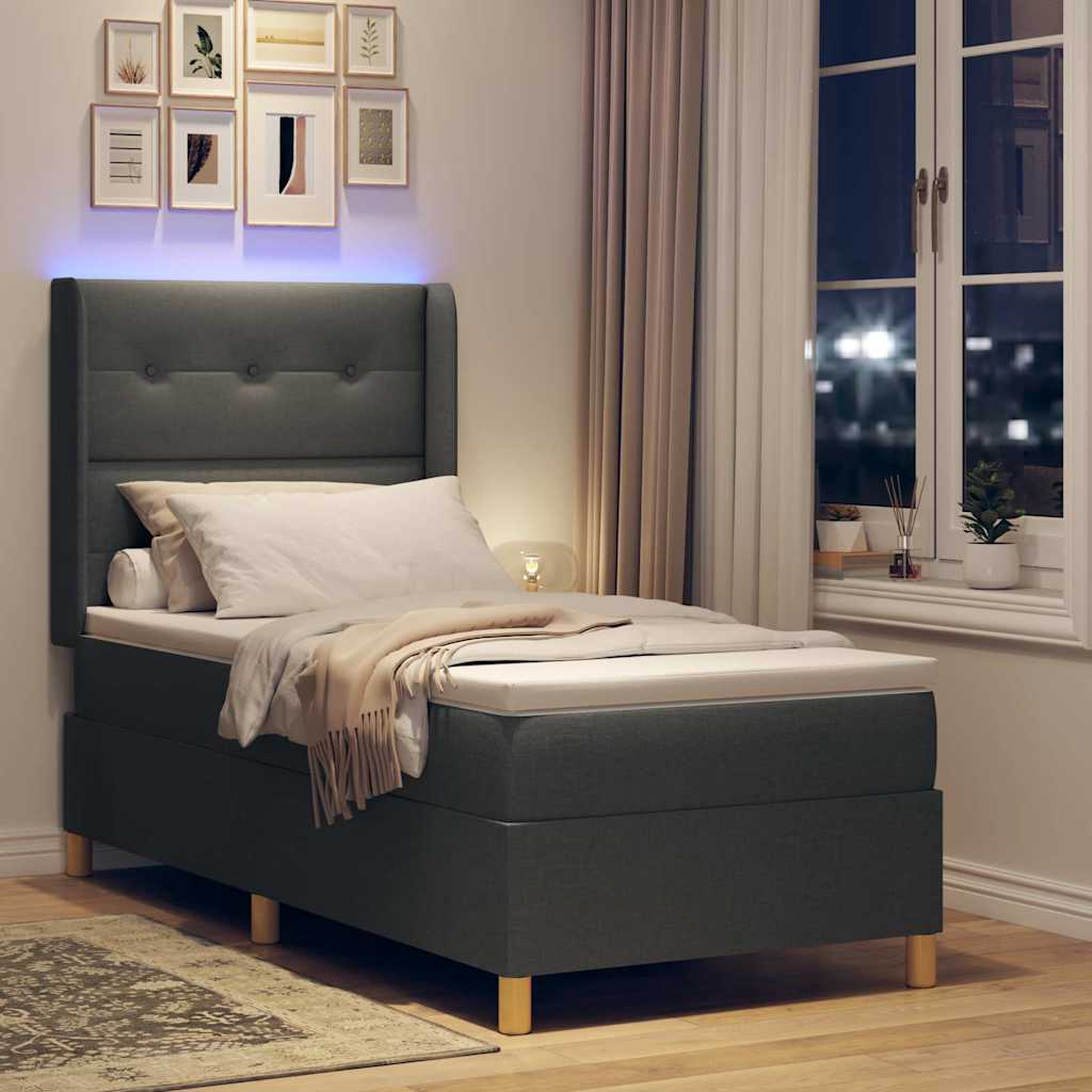 Box spring seng med LED-lysstrimler Grå 100 x 200 cm Stof