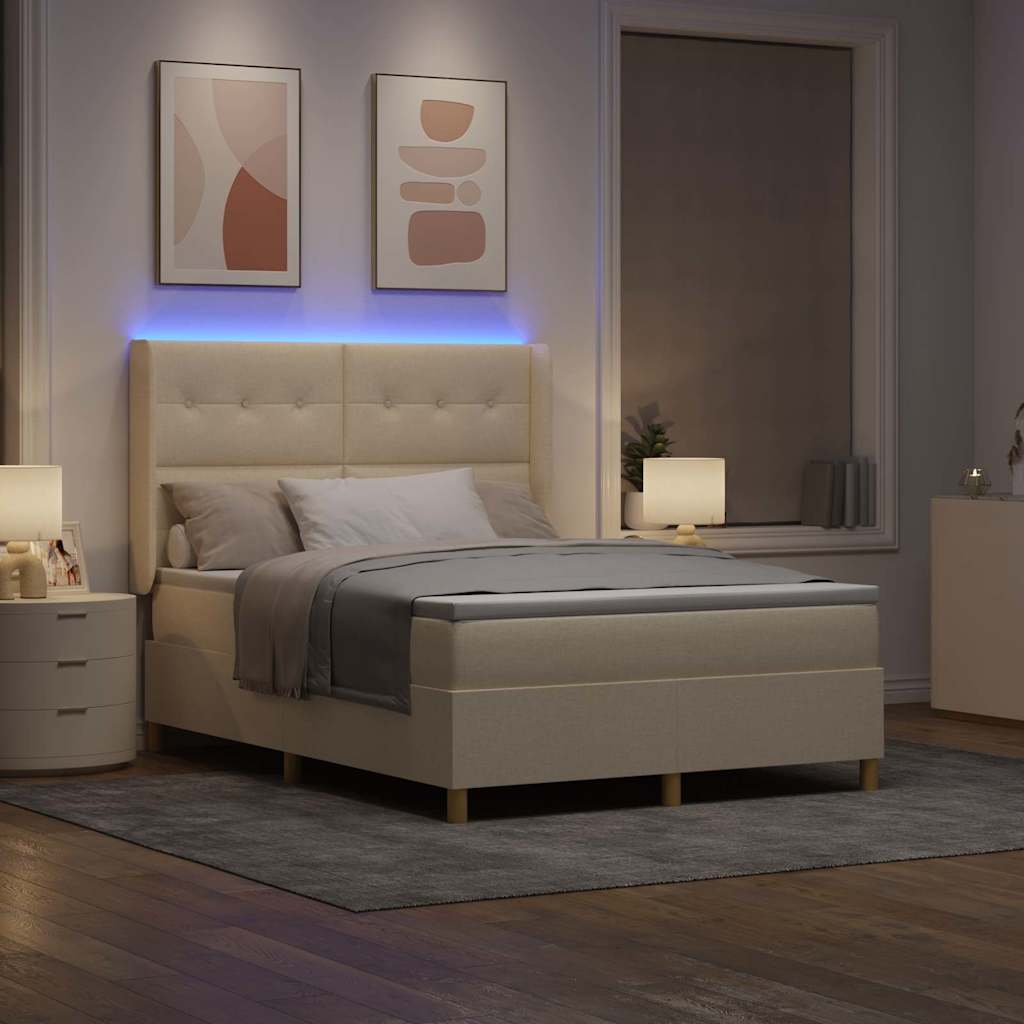 Box spring seng med LED-lysstrimler Creme 160 x 200 cm Stof