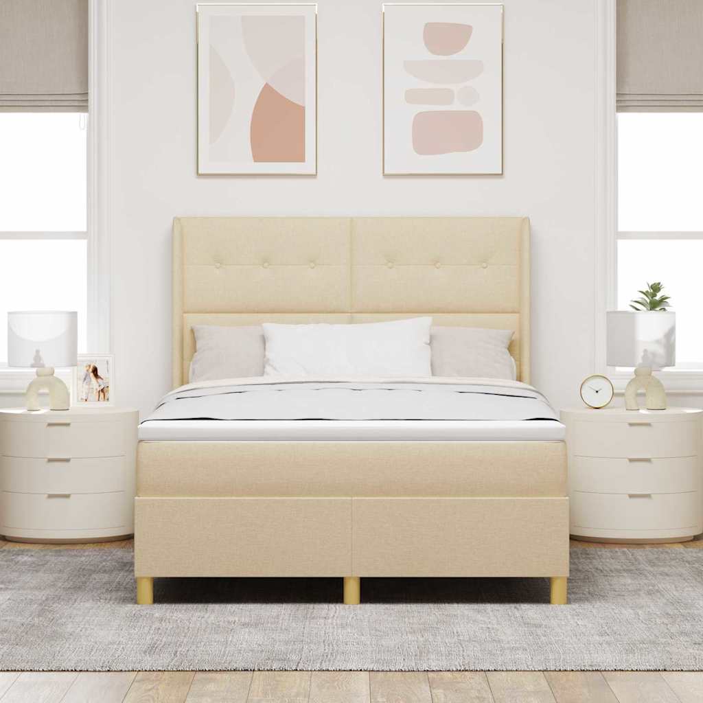 Box spring seng med LED-lysstrimler Creme 160 x 200 cm Stof