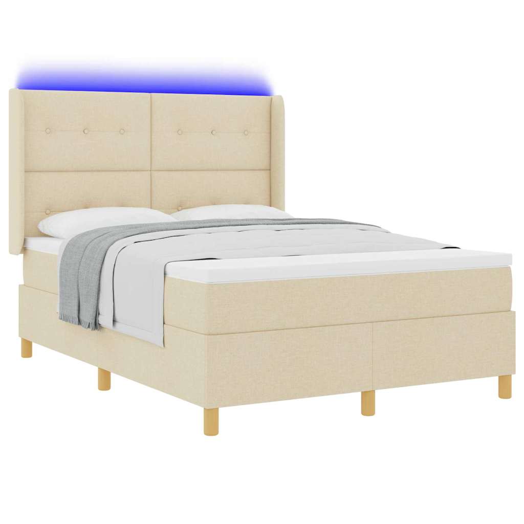 Box spring seng med LED-lysstrimler Creme 160 x 200 cm Stof