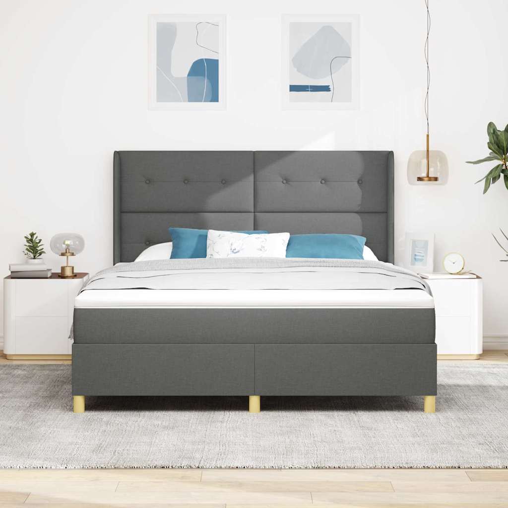 Box spring seng med LED-lysstrimler Grå 180 x 200 cm Stof