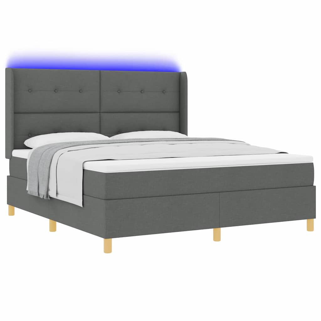 Box spring seng med LED-lysstrimler Grå 180 x 200 cm Stof