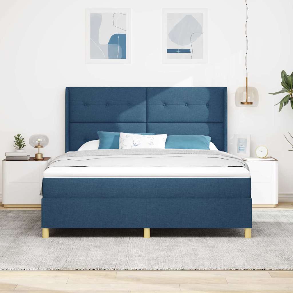 Box spring seng med LED-lysstrimler Blå 180 x 200 cm Stof