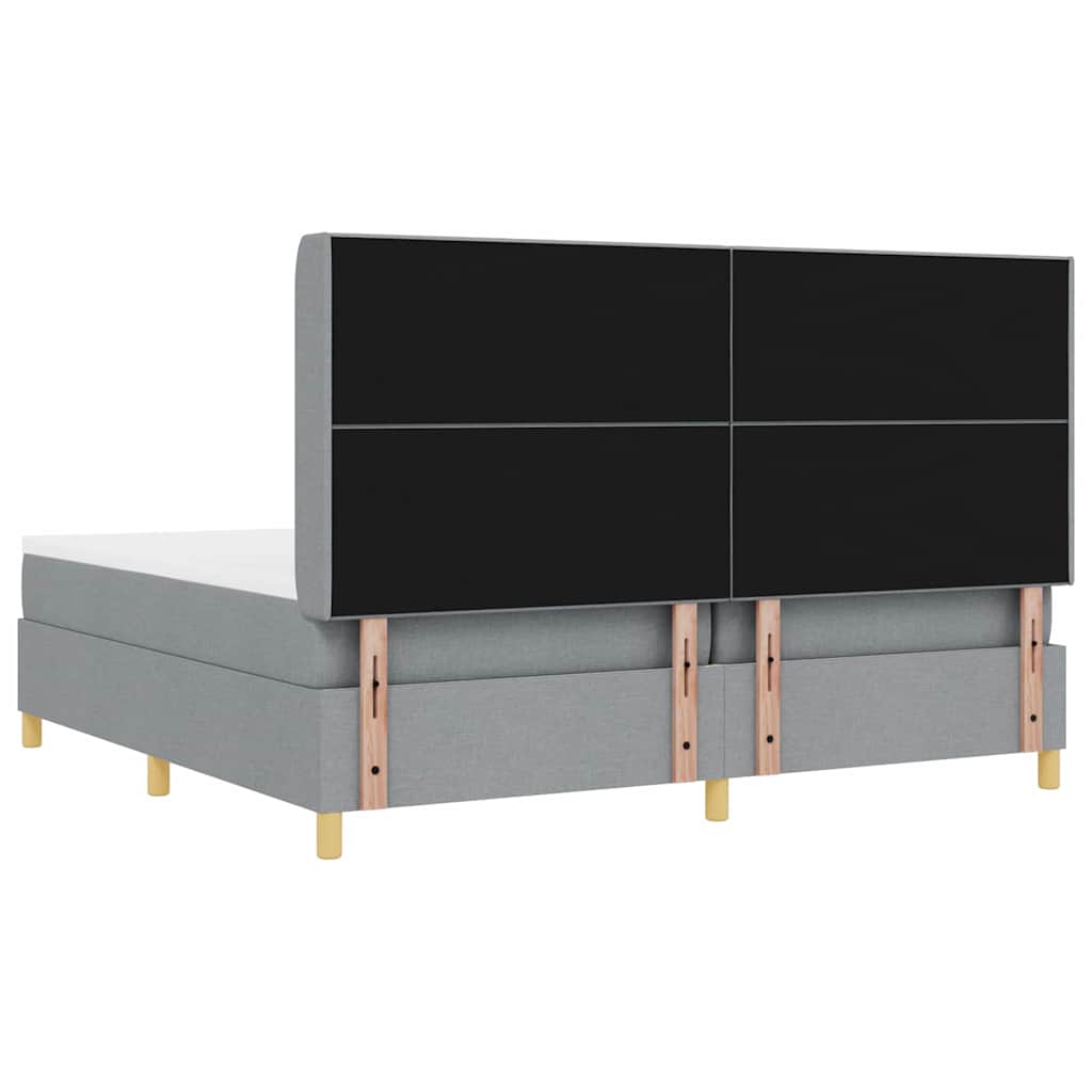 Box spring seng med LED-lysstrimler Lysegrå 200 x 200 cm Stof