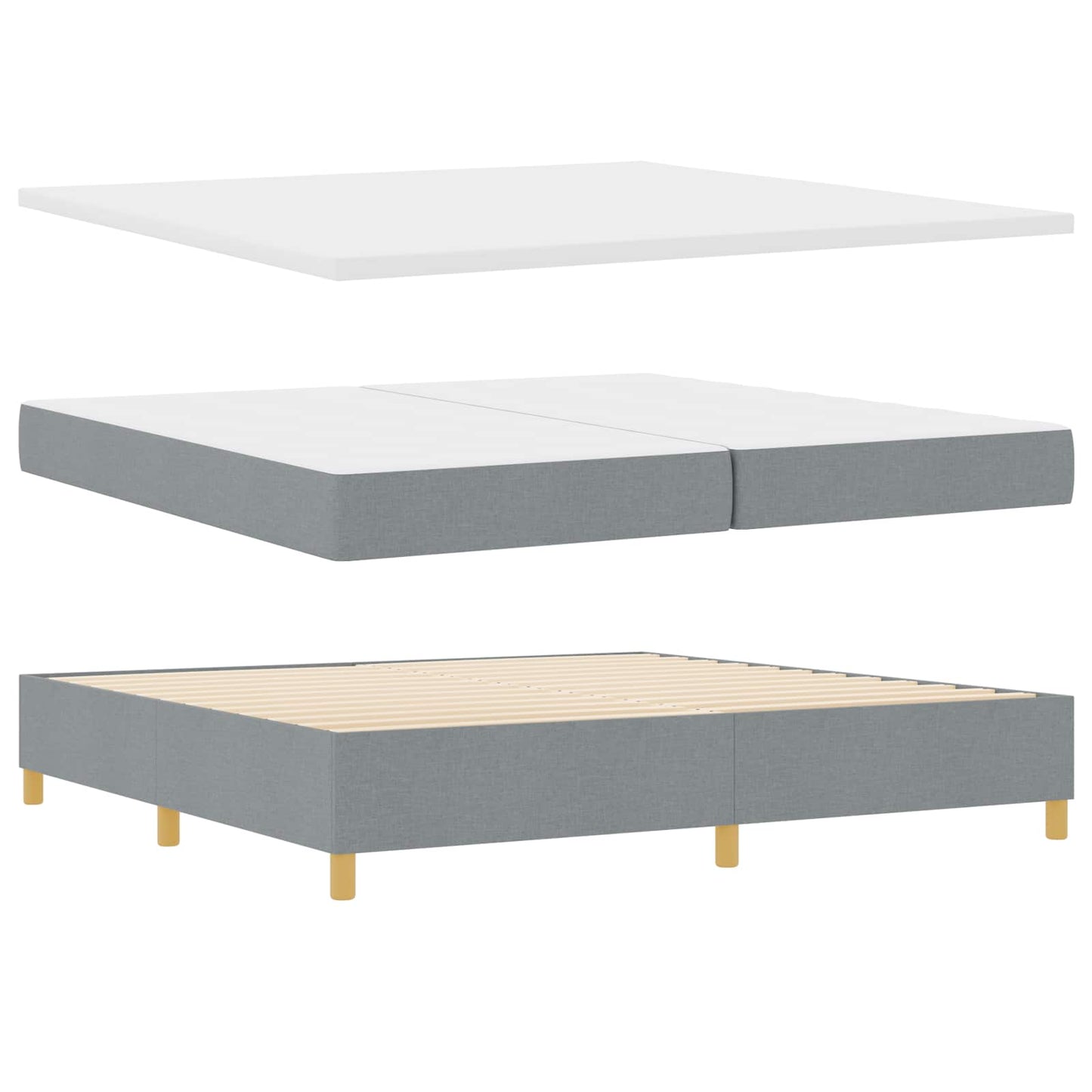 Box spring seng med LED-lysstrimler Lysegrå 200 x 200 cm Stof