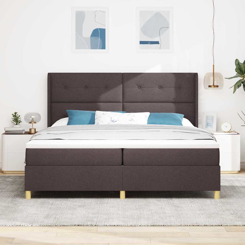 Box spring seng med LED-lysstrimler Brun 200 x 200 cm Stof
