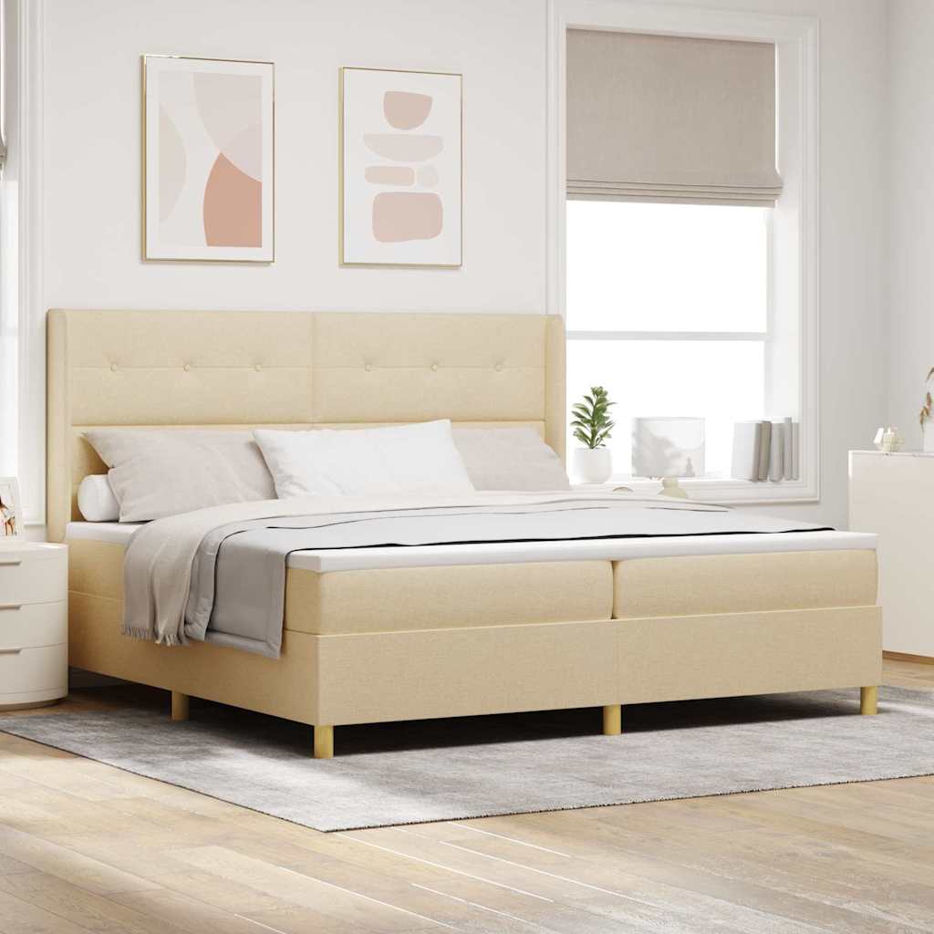 Box spring seng med LED-lysstrimler Creme 200 x 200 cm Stof
