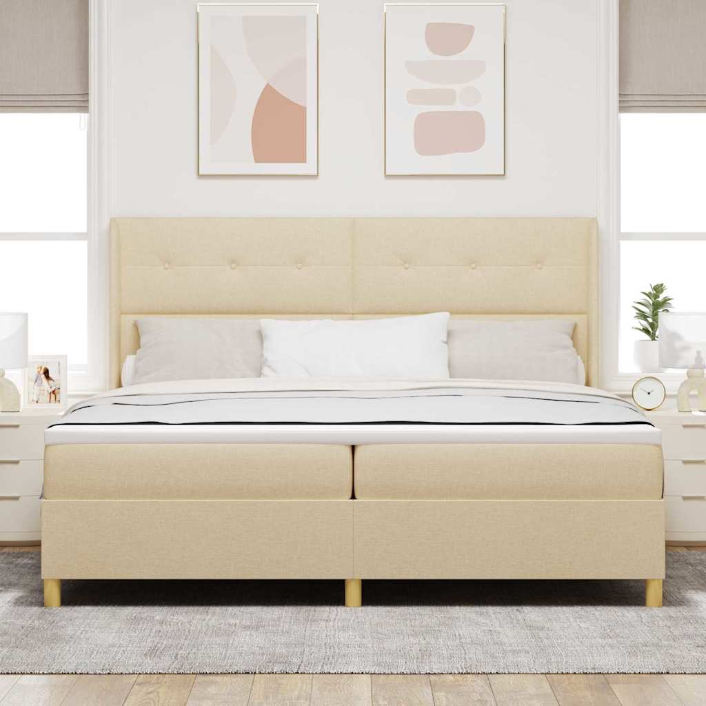 Box spring seng med LED-lysstrimler Creme 200 x 200 cm Stof