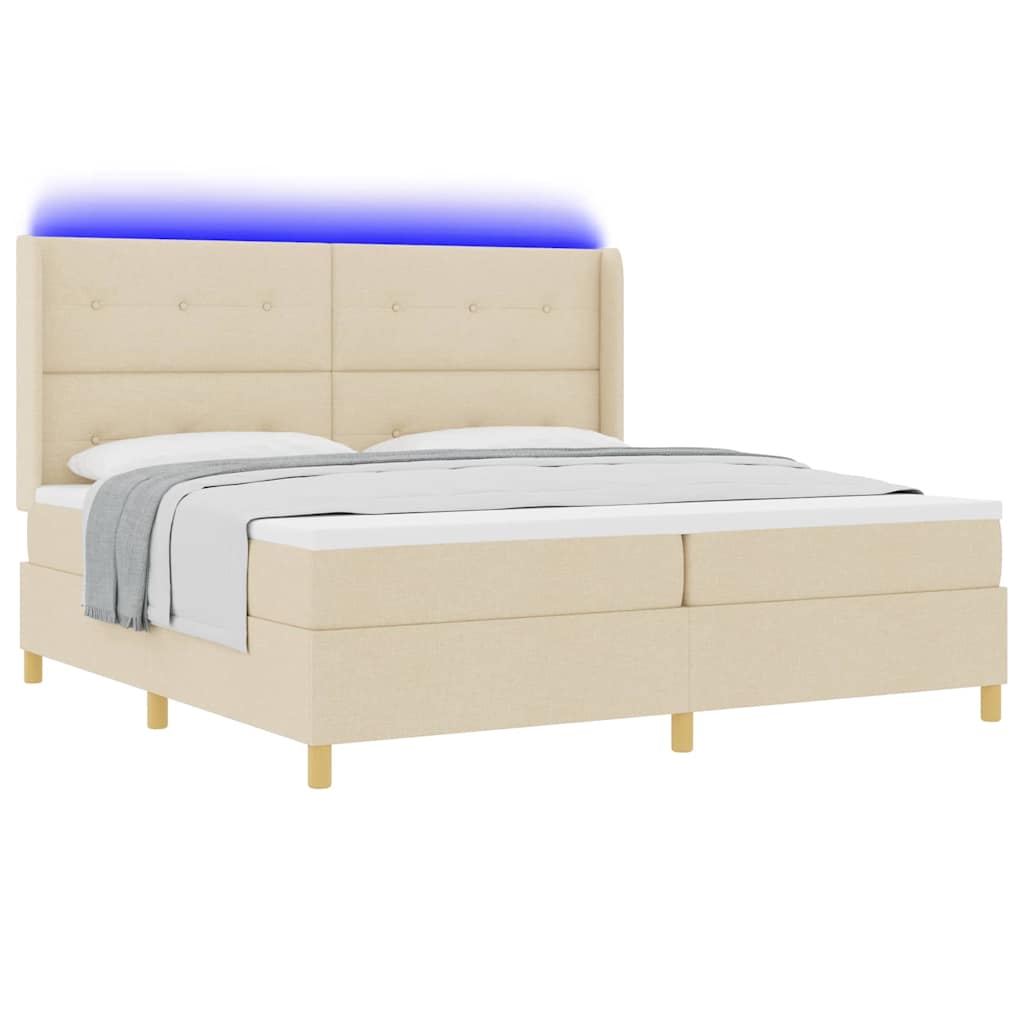 Box spring seng med LED-lysstrimler Creme 200 x 200 cm Stof