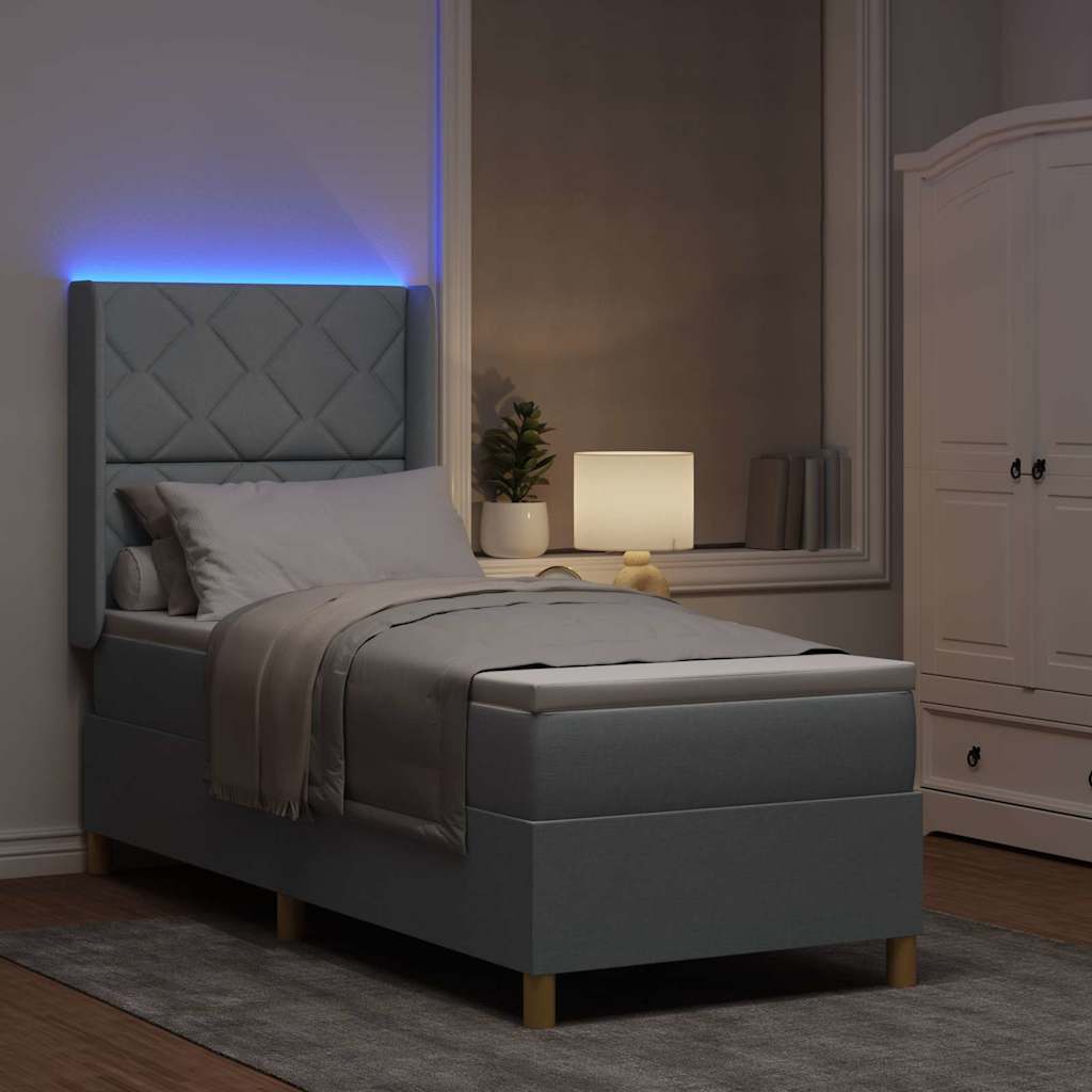 Box spring seng med LED-lysstrimler Lysegrå 80 x 200 cm Stof