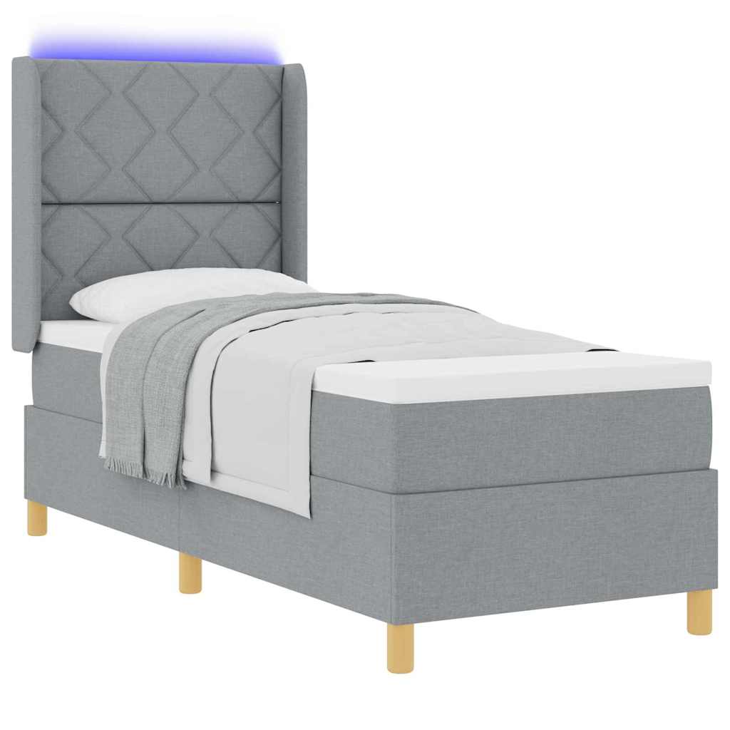Box spring seng med LED-lysstrimler Lysegrå 80 x 200 cm Stof