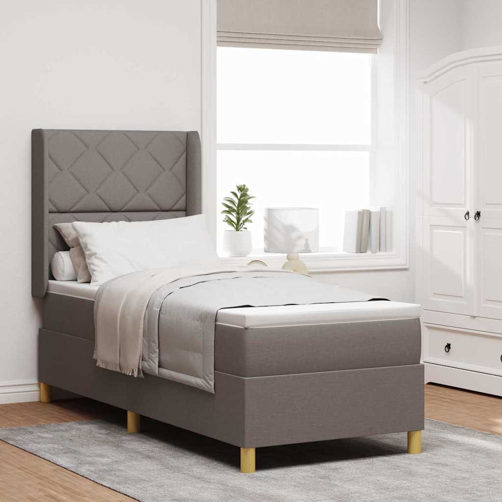Box spring seng med LED-lysstrimler Gråbrun 80 x 200 cm Stof