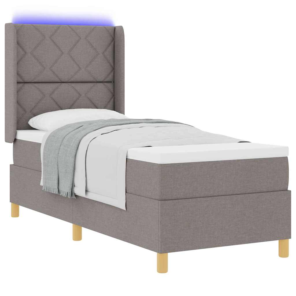 Box spring seng med LED-lysstrimler Gråbrun 80 x 200 cm Stof