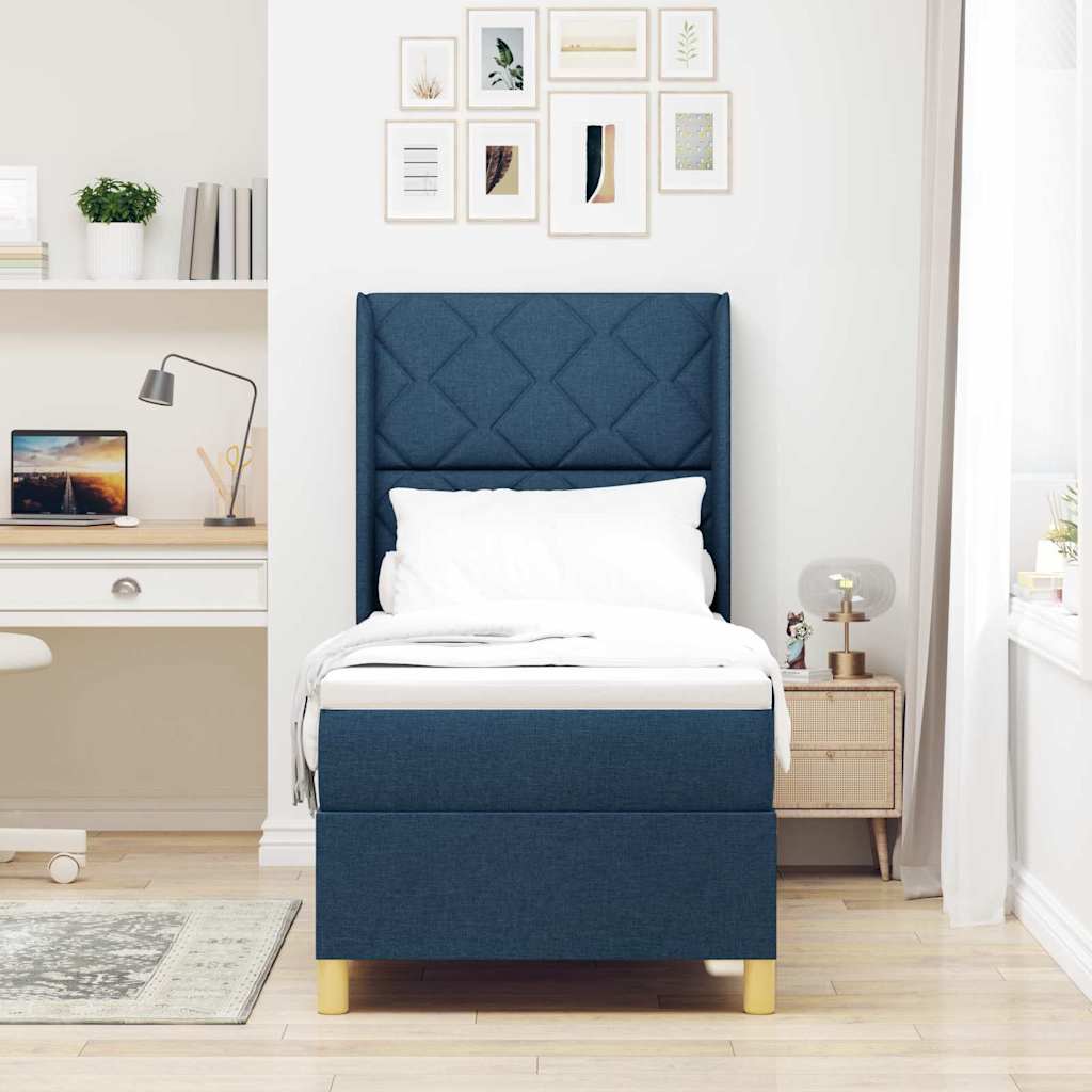 Box spring seng med LED-lysstrimler Blå 80 x 200 cm Stof