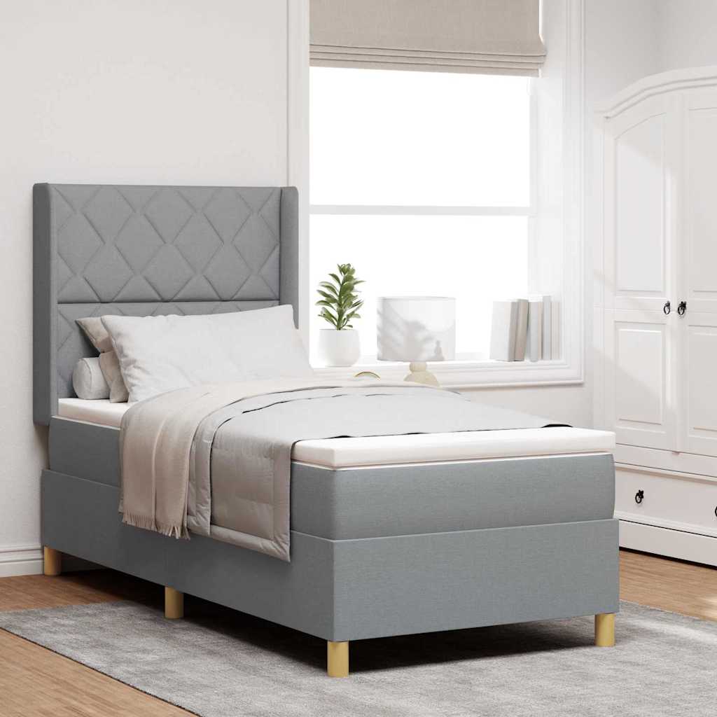 Box spring seng med LED-lysstrimler Lysegrå 90 x 190 cm Stof