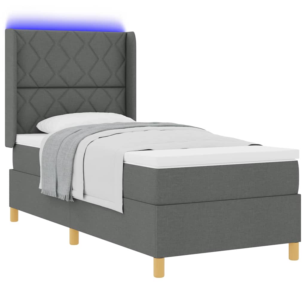 Box spring seng med LED-lysstrimler Grå 90 x 190 cm Stof