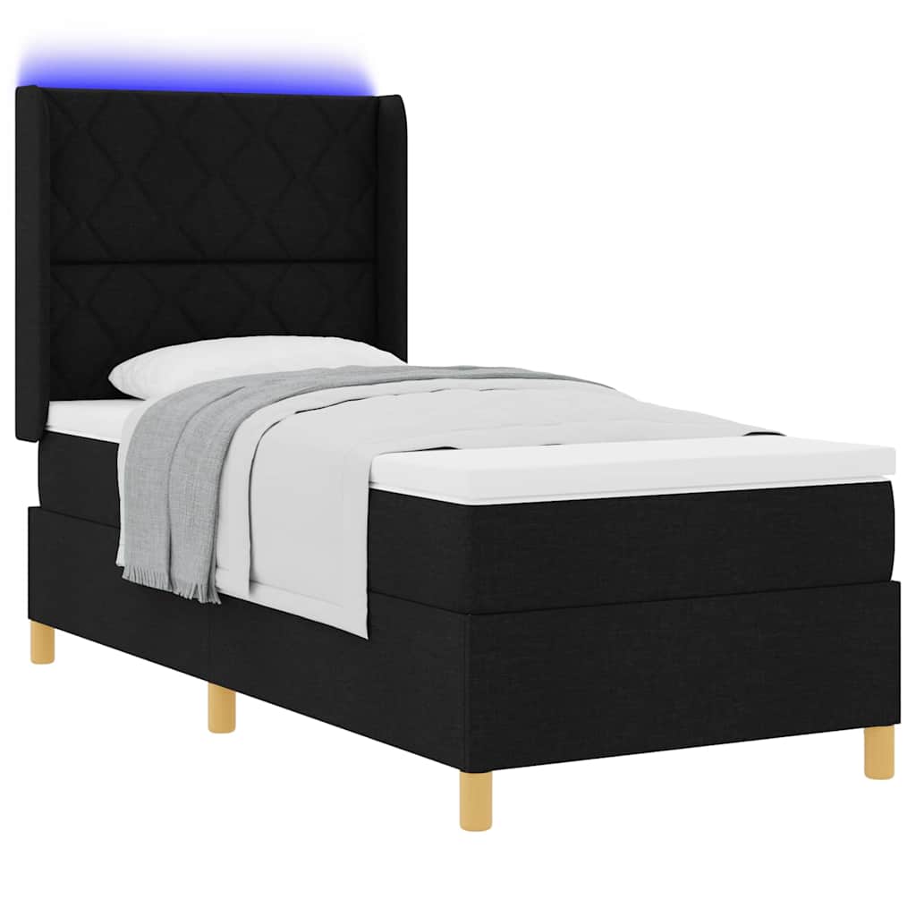 Box spring seng med LED-lysstrimler Sort 90 x 190 cm Stof