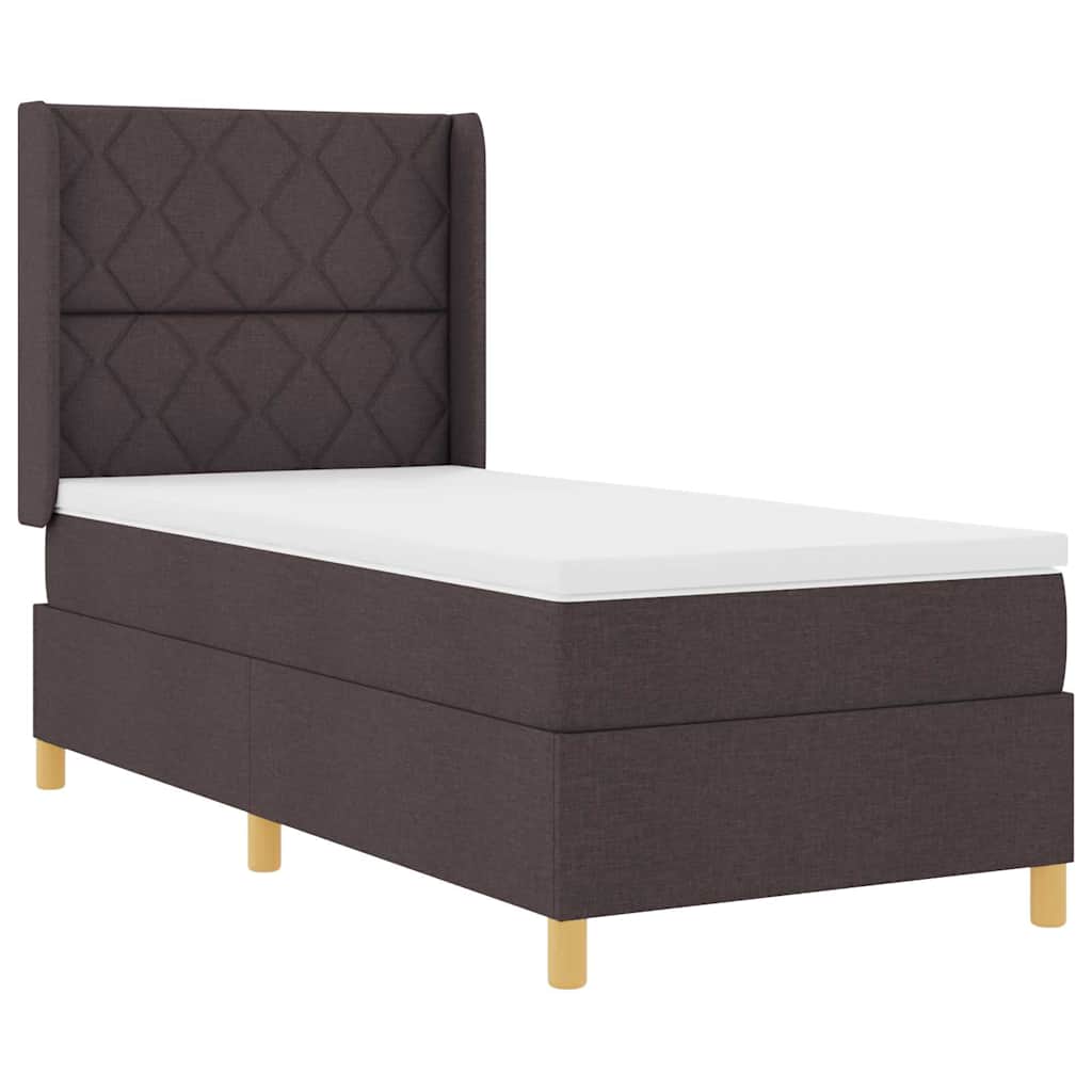 Box spring seng med LED-lysstrimler Brun 90 x 190 cm Stof