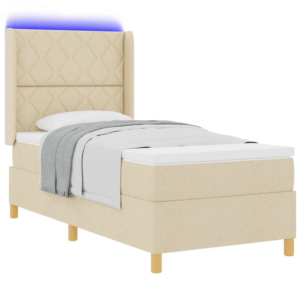 Box spring seng med LED-lysstrimler Creme 90 x 190 cm Stof
