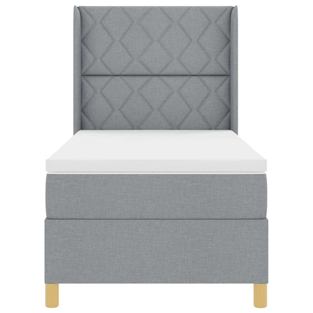 Box spring seng med LED-lysstrimler Lysegrå 90 x 200 cm Stof